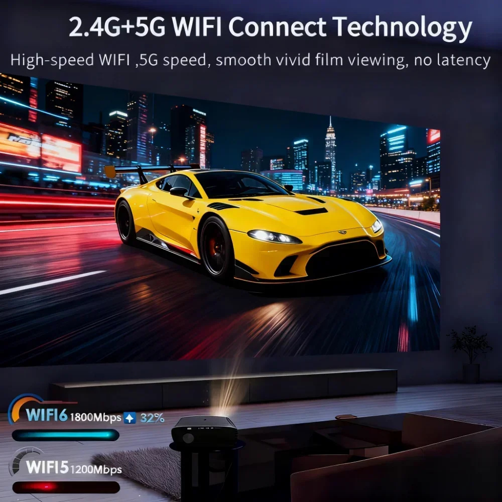 Projetor de vídeo 4K UHD, foco automático do projetor de feixe 3500ANSI, WiFi duplo 2.4 + 5G, Netflix oficial, Projetor de Halloween de home theater