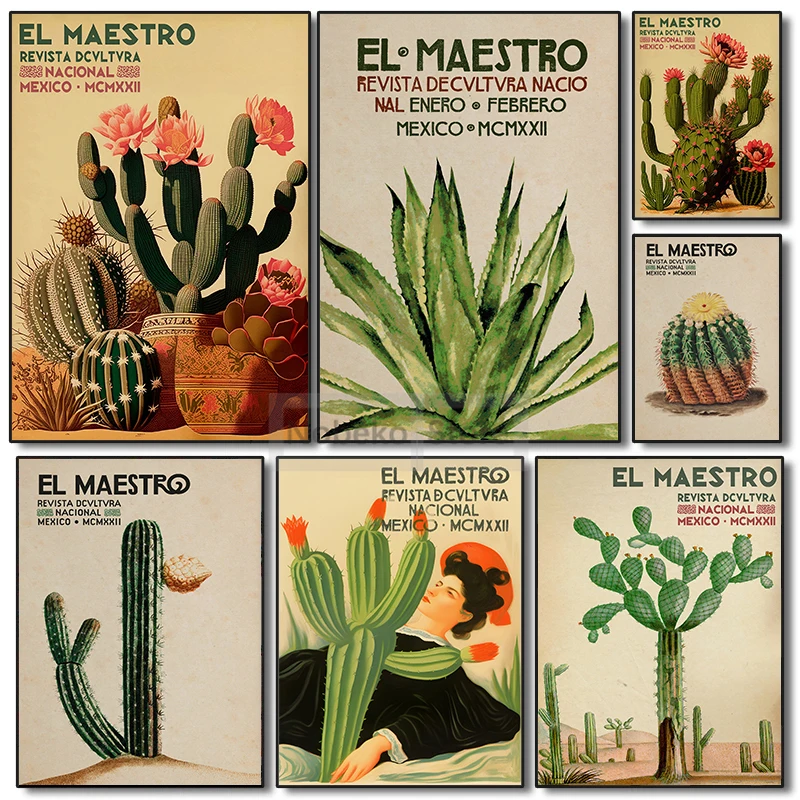 Vintage Mexico Cactus Posters El Maestro Mexico Prints Canvas Floral Wall Art Pictures Home Room Latin American Artesania Decor