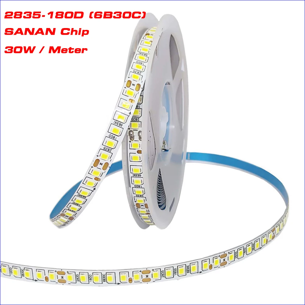 

5Meters SANAN Chip SMD2835 Strip 7MM-6B30C 30W/M Constant Current LED Ribbon Single Color 3000K/4000k/6500K Flexible LED Belt