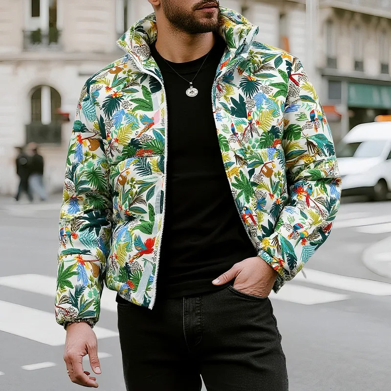 European-Sized Winter Collect Warm, Thickened Patterned Cotton Jacket with Stand-Up Collar Plus-Size Fashionable Outerwear