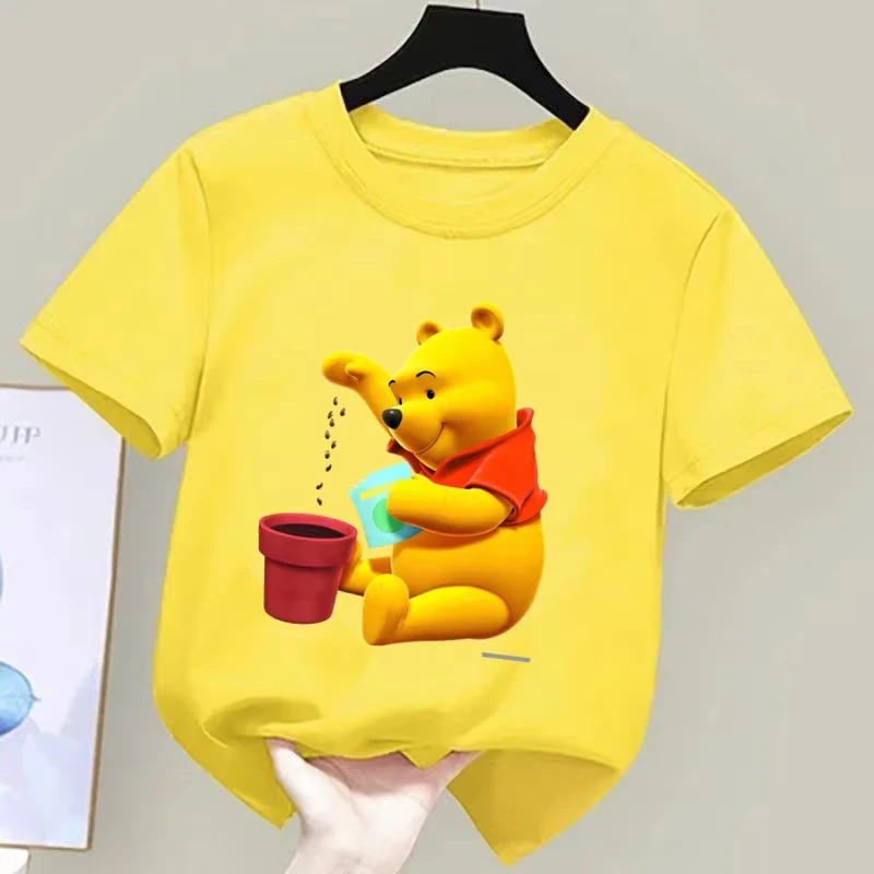 

Детская короткая футболка с принтом Винни-Пух для детей от 2 до 12 лет, повседневная уличная модная футболка с круглым вырезом и рукавами для мальчиков и девочек