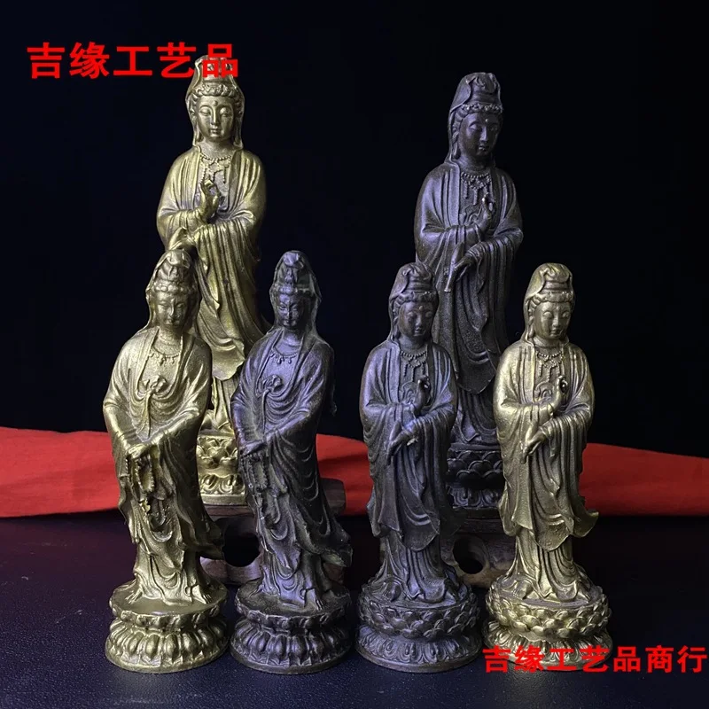 

Guanyin Buddha Statue Ornament Alloy Craft Home Desktop Entrance Decoration Lotus Stand Guanyin Statue Ornament