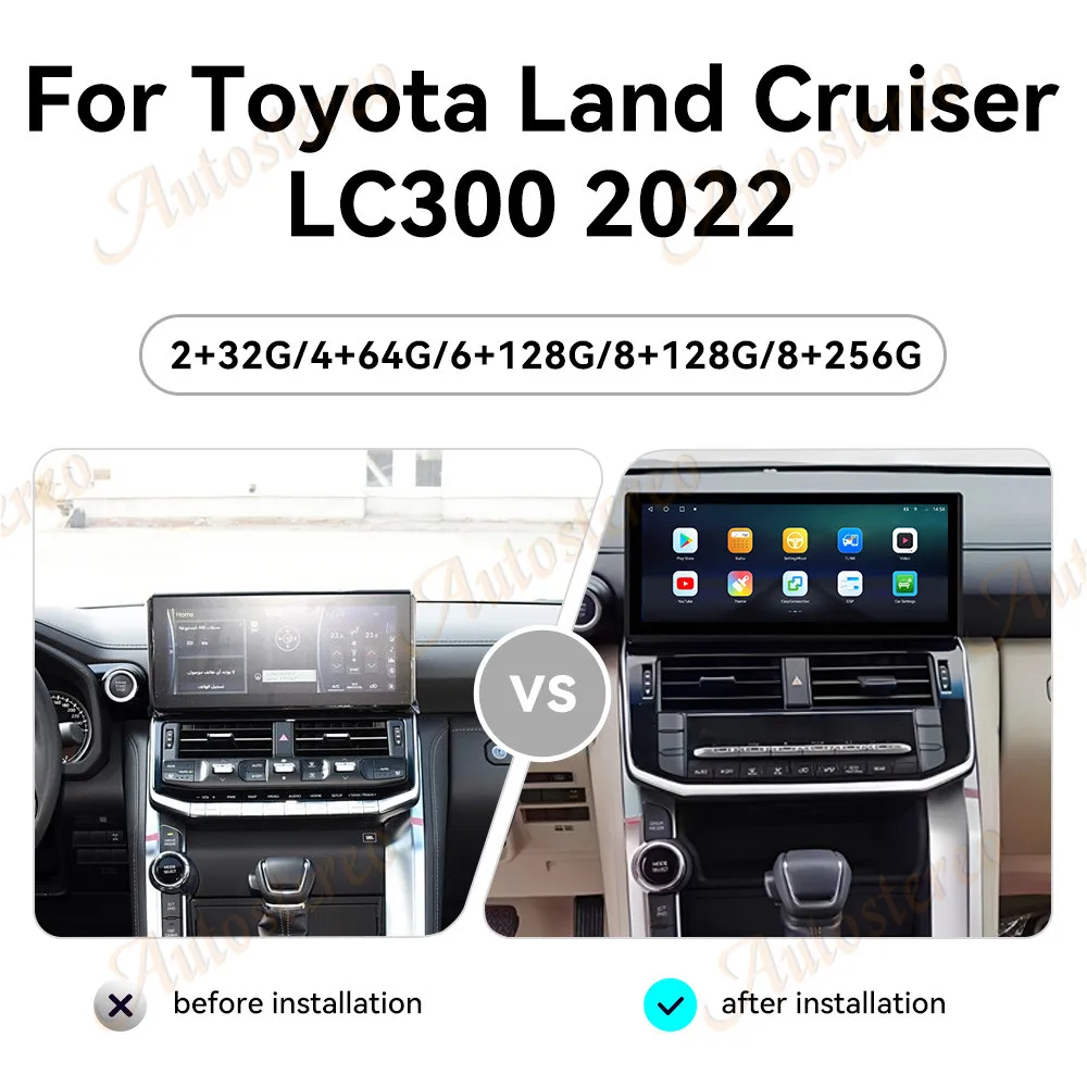 12.3 Inch Carplay Android 14 For Toyota Land Cruiser LC300 2022 Car GPS Navigation Multimedia Player Car Radio Head Unit Auto