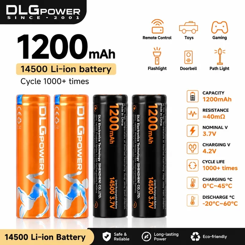DLGPOWER 14500 3.7V 1200mAh Lithium-Ion Rechargeable Battery Flashlight Electric Toy Radio Microphone Mouse Keyboard