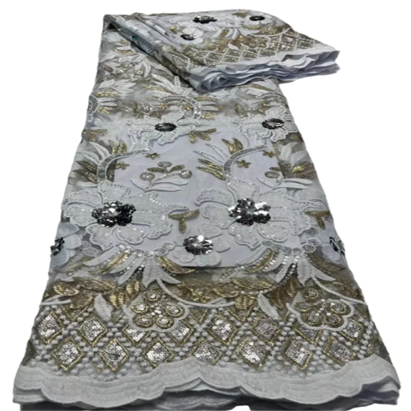 

White African Lace Fabric 2022 High Quality French Velvet Lace Fabric With Sequins Lace Fabric For Wedding Party