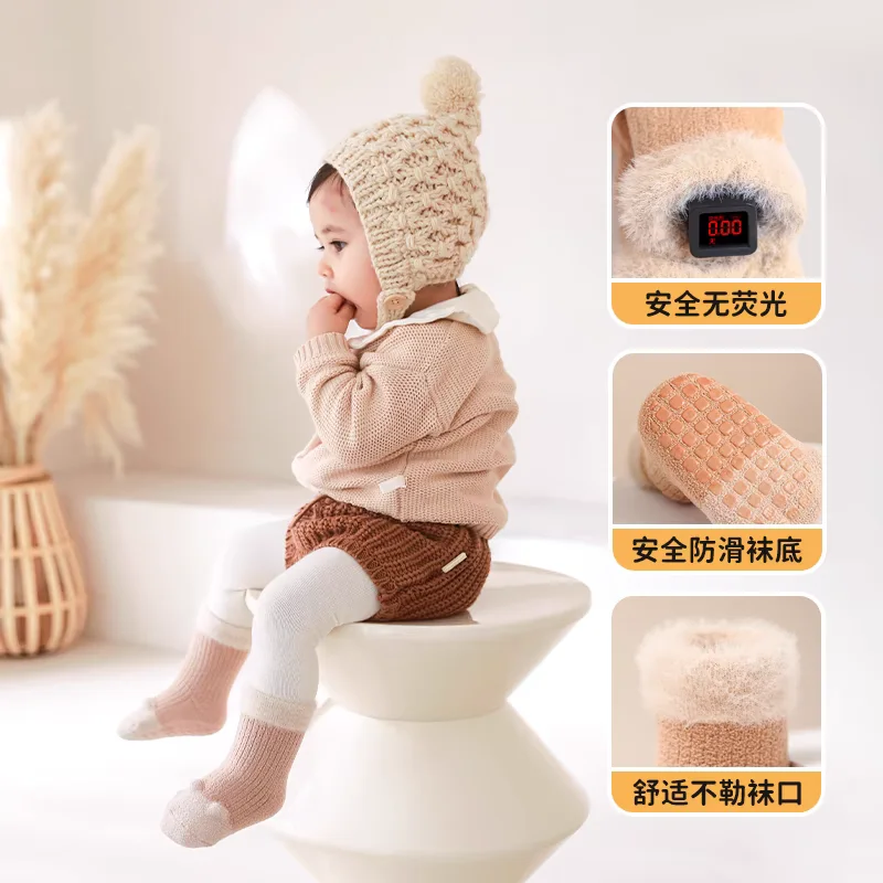 5 Pairs Baby Socks Autumn Winter Fleece Lined Thickened Warm Non-Slip Mid-Tube Newborn Boys And Girls Floor Socks