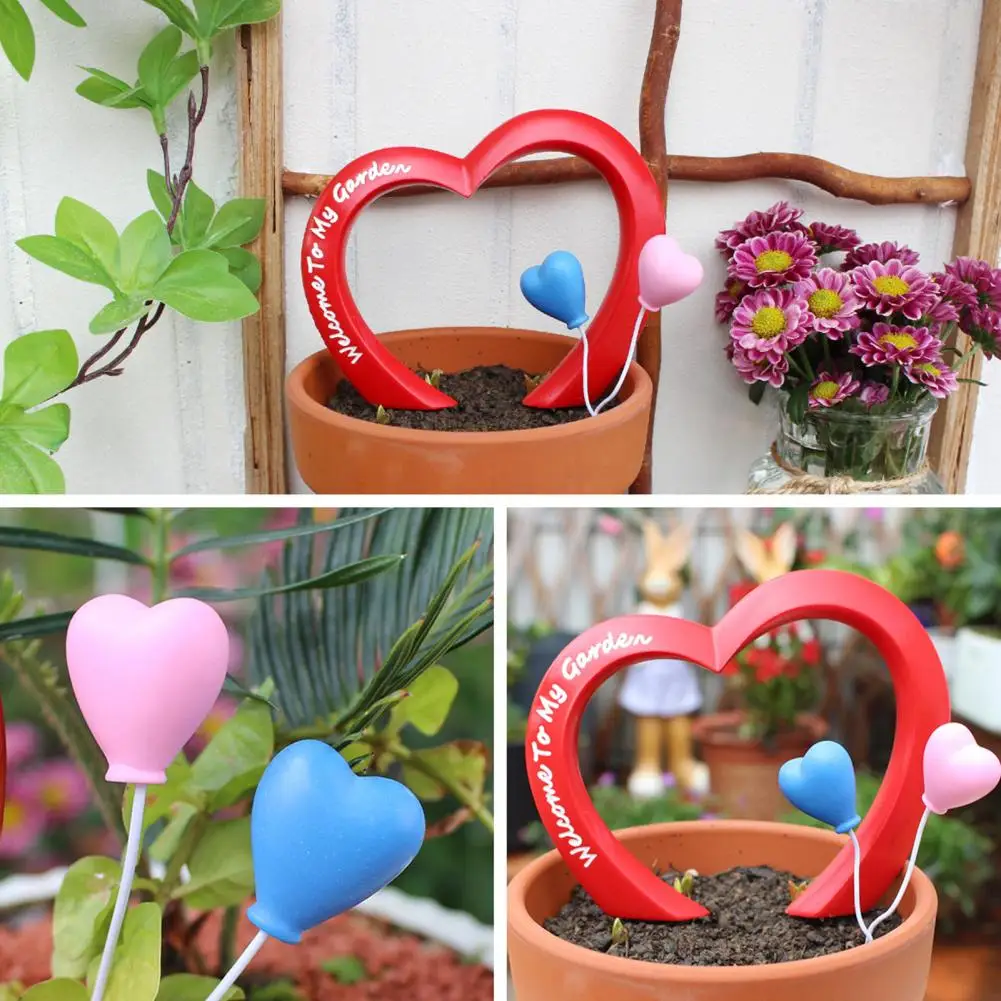 Indoor Plant Decor Heart Arch Stake with Resin Heart Balloons Planter Decor Stake for Flower Pots Flower Bed Bonsai Garden