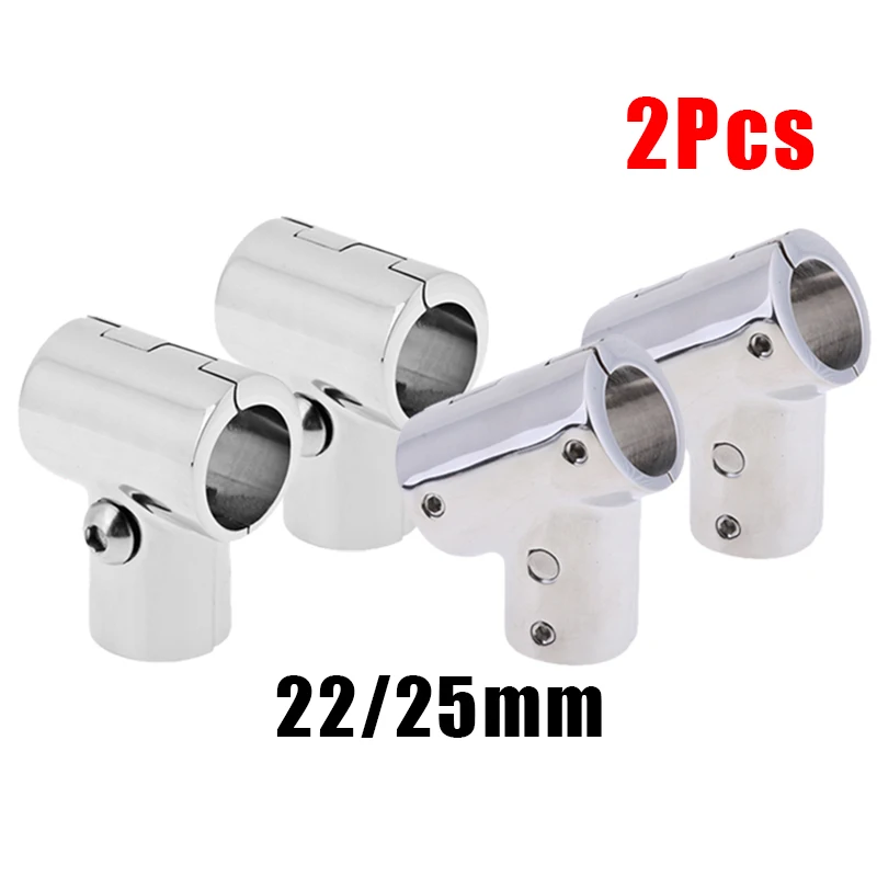 

2Pcs Stainless Steel Boat Marine Handrail 60/90 Degree T/Tee Fitting Rail 3 Way Connector Split For 22mm 7/8" / 25mm 1" Tube