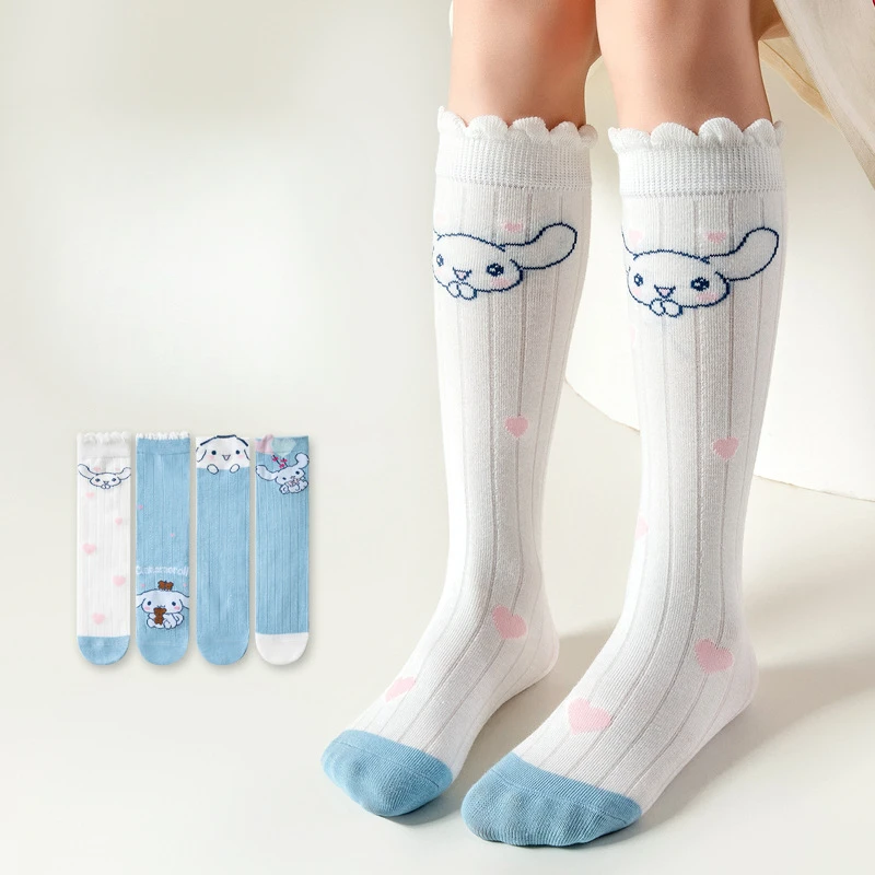 2pcs Kawaii Cinnamoroll Kid Socks Sanrio 2024 New Summer Cotton Anime Cute Children Girl Fashion Breathable Knee High Socks