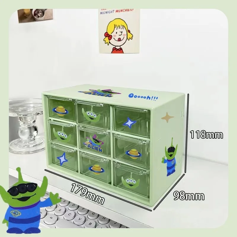 Cartoon Disney Alien cute student dormitory large capacity stationery and cosmetics nine-square drawer-type desktop storage box