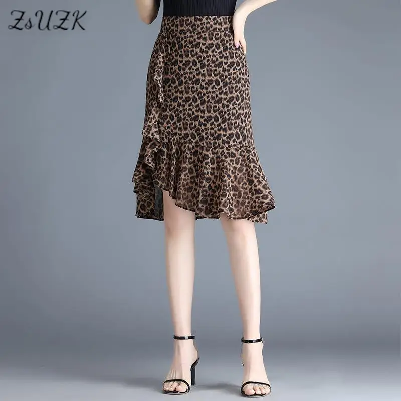 ZUZK Women Asymmetrical  High Low Ruffle Hem Skirt  High Waist Chiffon Fashion Bodycon Skirt Female Sexy Skirt