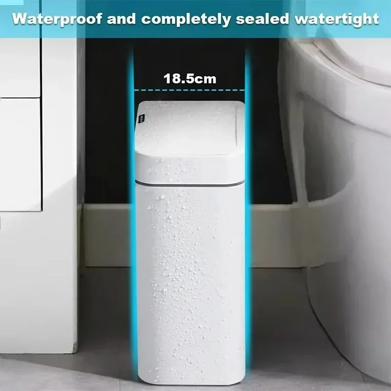 Bote de basura con sensor inteligente estrecho sin contacto, bote de basura electrónico con ensacado automático de 15L para hogar inteligente, bote de basura para baño verde