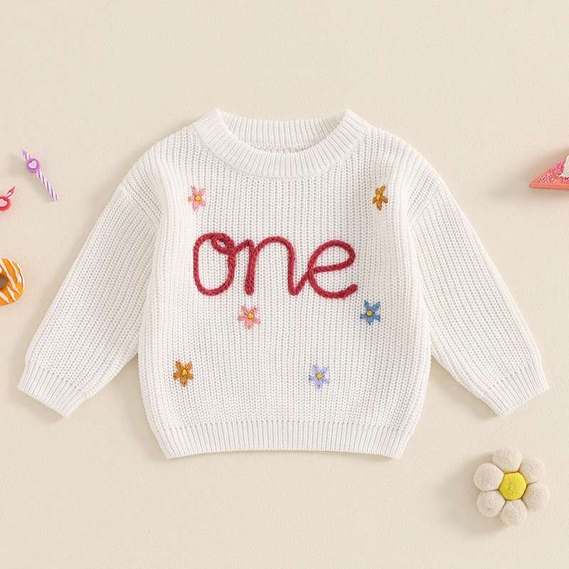 Baby Knit Sweater 1st Birthday Outfit Girl Long Sleeve Warm Sweater Shirt One Year Old Birthday Clothes