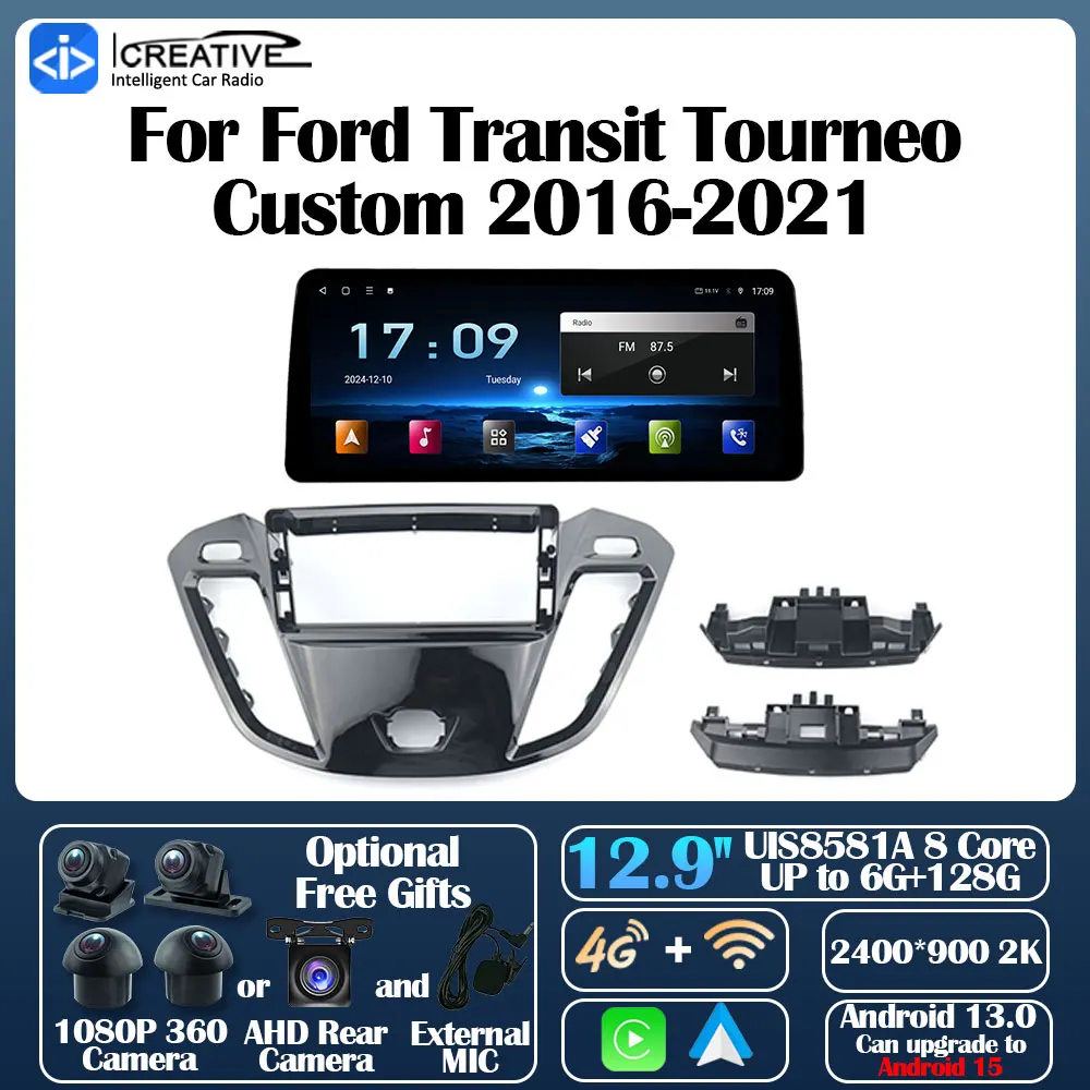 Android 13 Car Radio For Ford Transit Tourneo Custom 2016-2021 Carplay Auto Multimedia Stereo 360 Camera Navi GPS 5G Intelligent