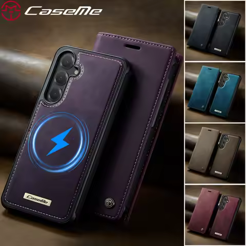 Magsafe Flip Leather Phone Case for Samsung Galaxy S25 Edge S24 Ultra S23 FE S22 S21 S20 Plus A16 A56 5G Wallet Card Cover Coque