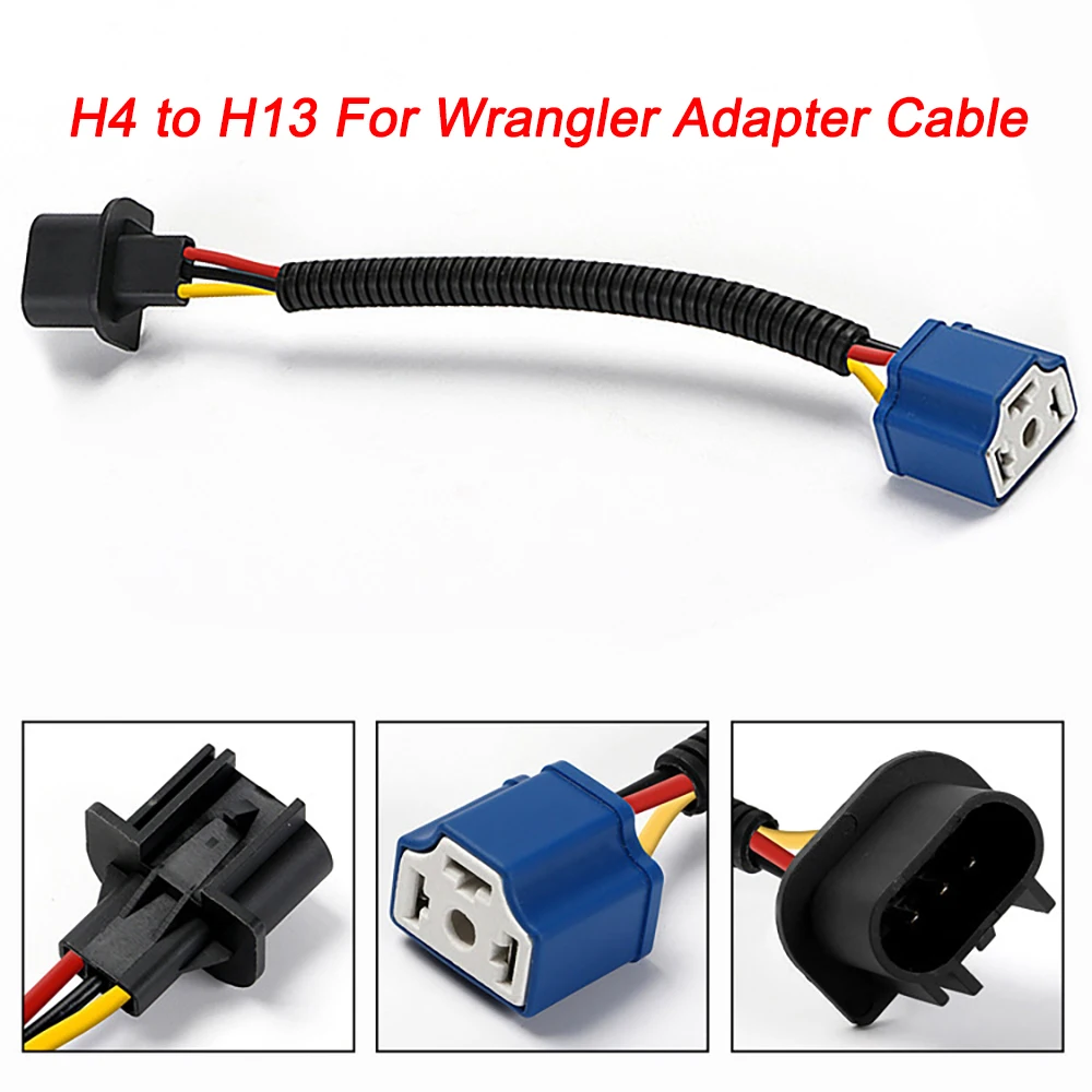 

H4 to H13 For Harley Wrangler Headlight Adapter Cable LED Plug Lamp Holder Adapter Three-core Cable Modified Extension Cable