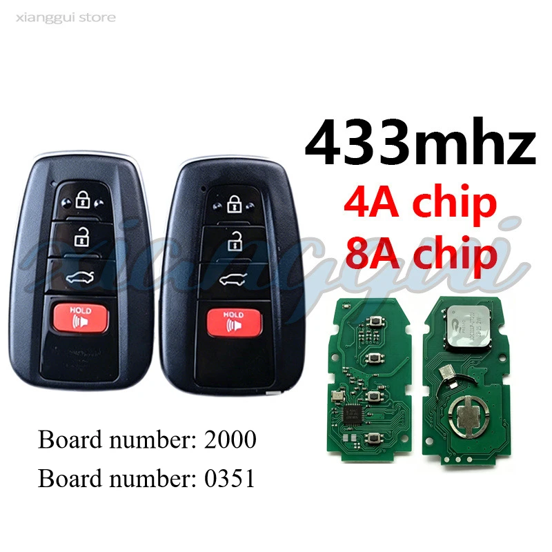 

Board Number 2000 4A Chip 433mhz / 0351 8A Chip Smart Car Remote Key Fob for Toyota Camry Corolla RAV4