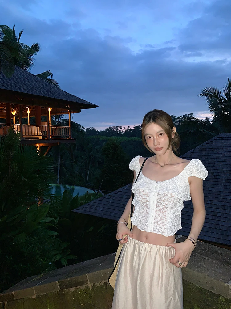 

Soft Heavyweight Lace ort Sve Women's Strap Top in Mis White Moonlight Comfortable Cotton Nylon Spandex Blend