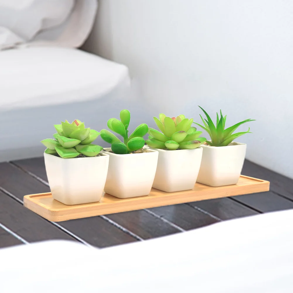 Simple Elegant Design Plant Gardening Supply Flower Pot Stand Favor Mini Rectangle Planter Succulent Home Balcony Bamboo Tray 2x