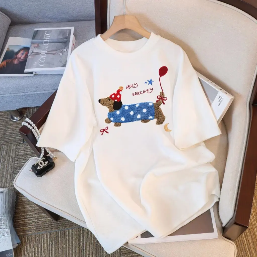 

Women's White Cotton T-shirt Short-Sleeved European Large Edition Summer New Arrival Fashionable Mid-Length All-Match Top