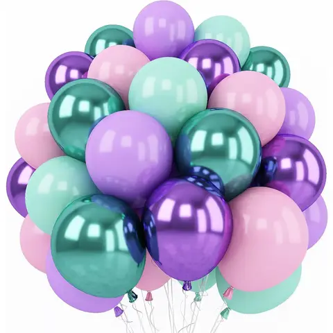60PCS 12 Inch Mermaid Party Balloon Set Metal Purple Pink Green Blue Latex Balloon Baby Wash Party, Undersea Party Decoration