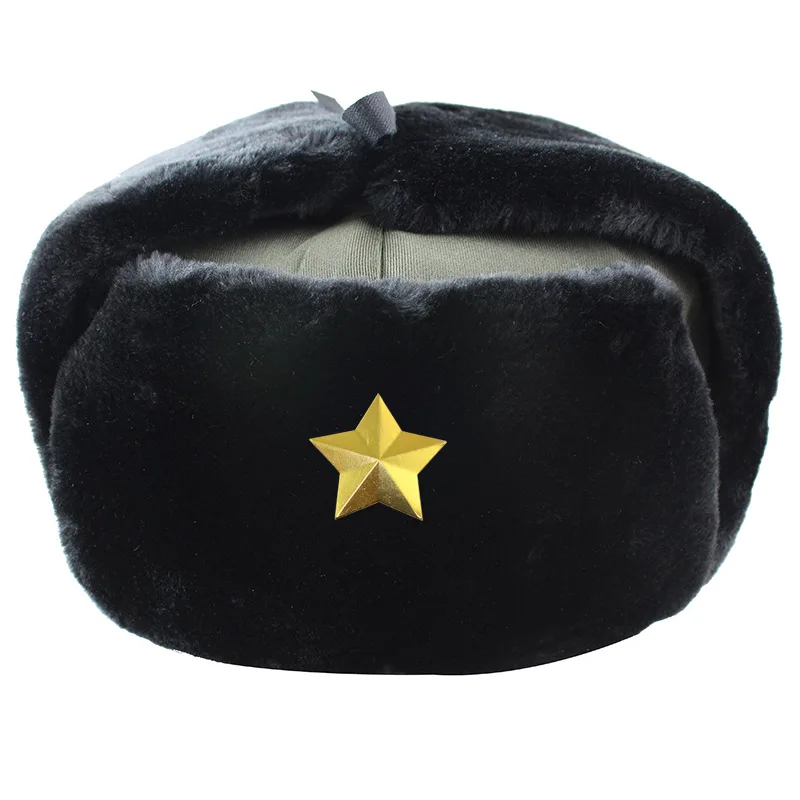 Soviet  Badge Russia Ushanka Bomber Hats Pilot Trapper trooper Hat Winter Faux Rabbit Fur Earflap Men Snow Caps