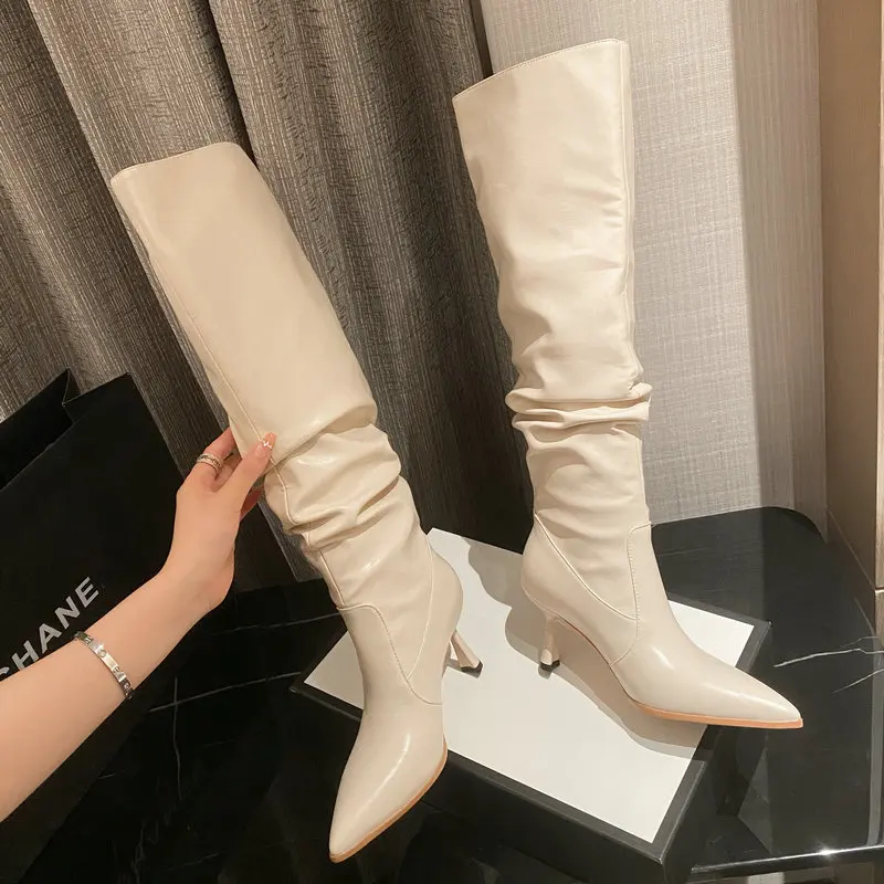 

Suede Leather Thigh High Boots Poined Toe Women Knee High Boots High Heels Ladies Runway Party Wedding Shoes Size 34-43