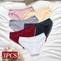 3Pcs/Set Cotton Panties Women Briefs Female Underpants Solid Color Panties Underwear With Lace Edging Sexy Lingerie Intimates