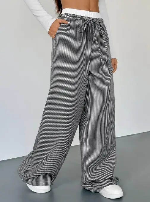 Pantalones informales a rayas con empalme contrastante para mujer, pantalones de pierna recta versátiles para uso diario, novedad de Otoño de 2025