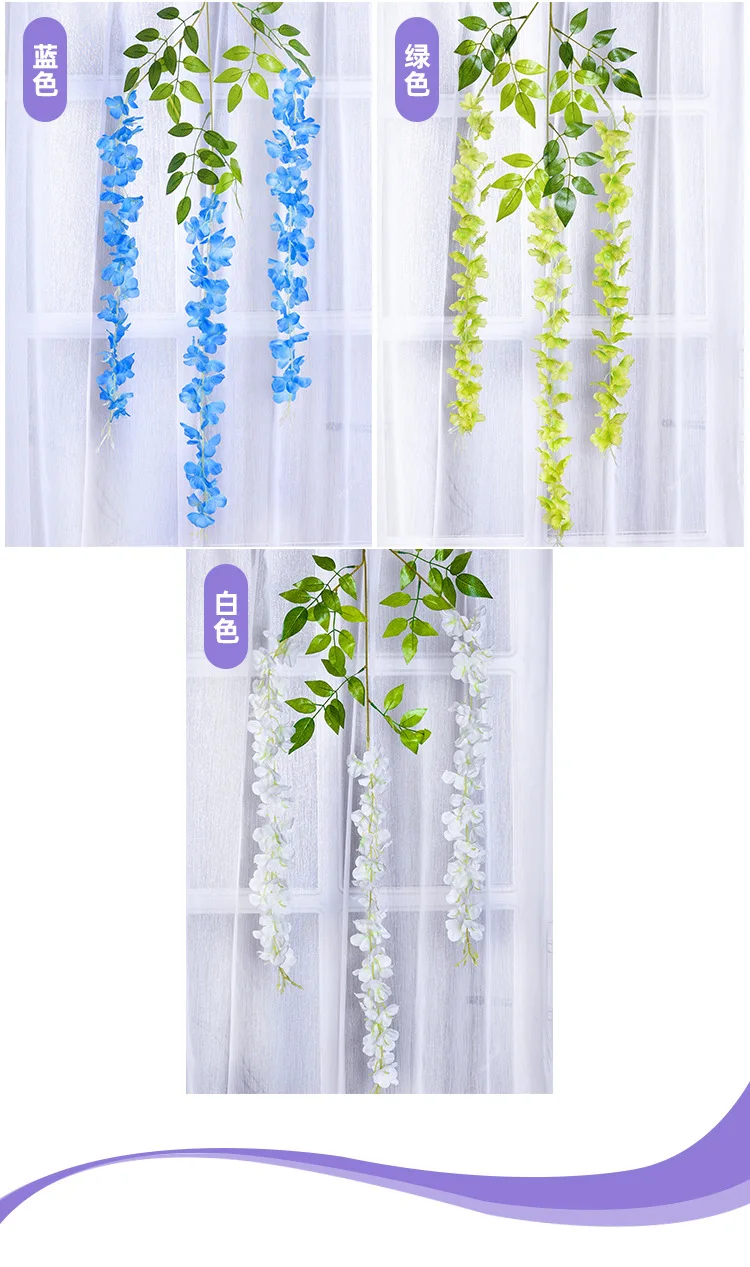 12 Stück Glyzinien-Kunstblumen zum Aufhängen, Girlande, Ranke, Rattan, gefälschte Blumenschnur, Seidenblumen für Zuhause, Garten, Hochzeitsdekoration – Detail 6