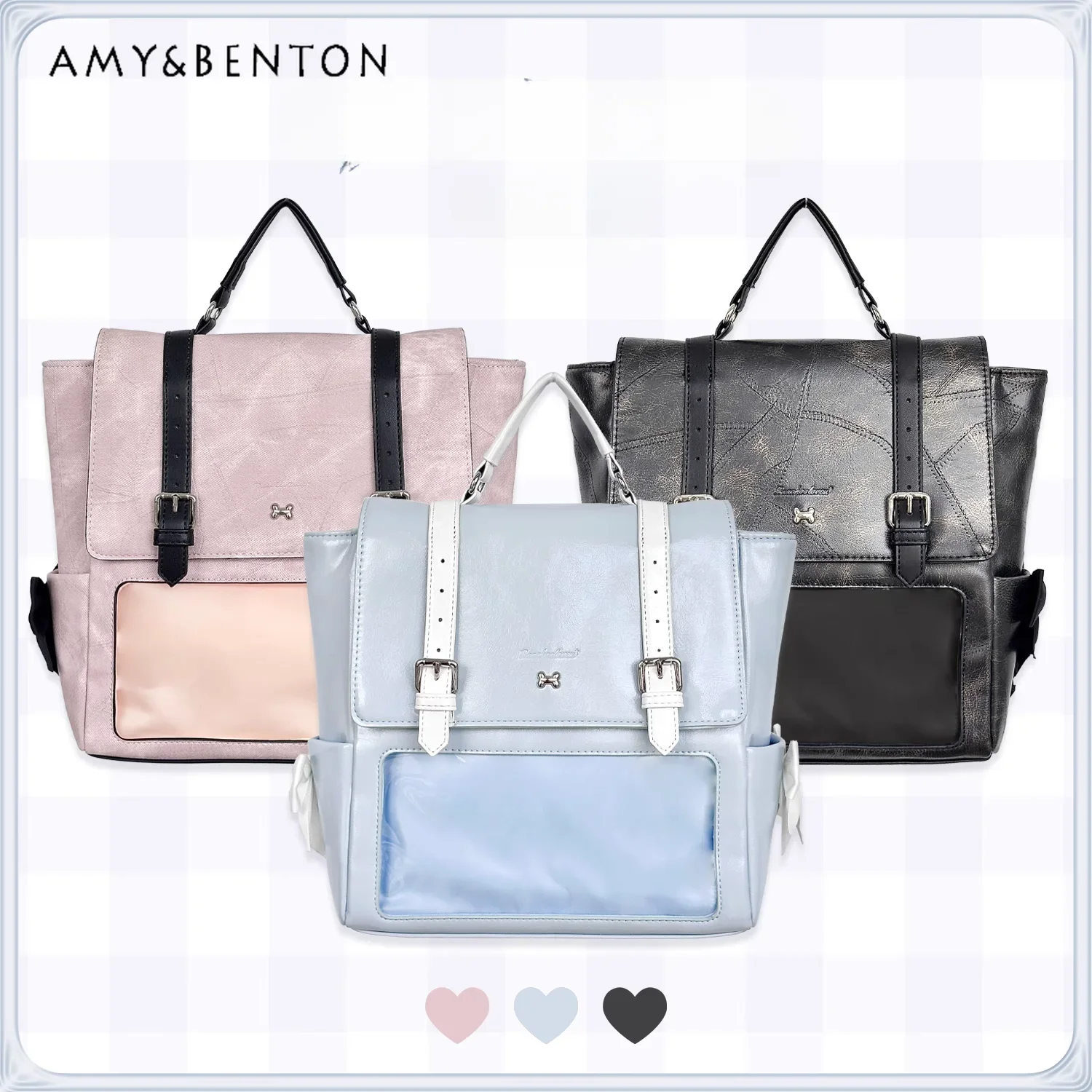 Original Preppy Style Ita Bag Backpack Student Bow Ribbon Pu Messenger Bag Handbag Mine Two-dimensional Subculture Backpacks