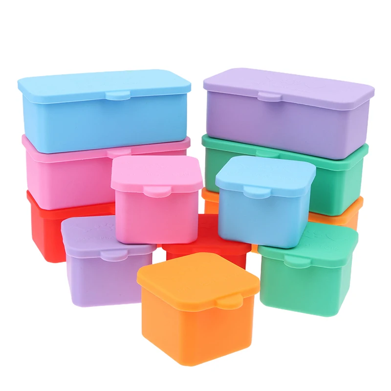 Silicone Bento Box Condiment Organizer Sauce Divider Cup With Lid Square Rectangle Condiment Storage Box Reusable Kids Lunch Box