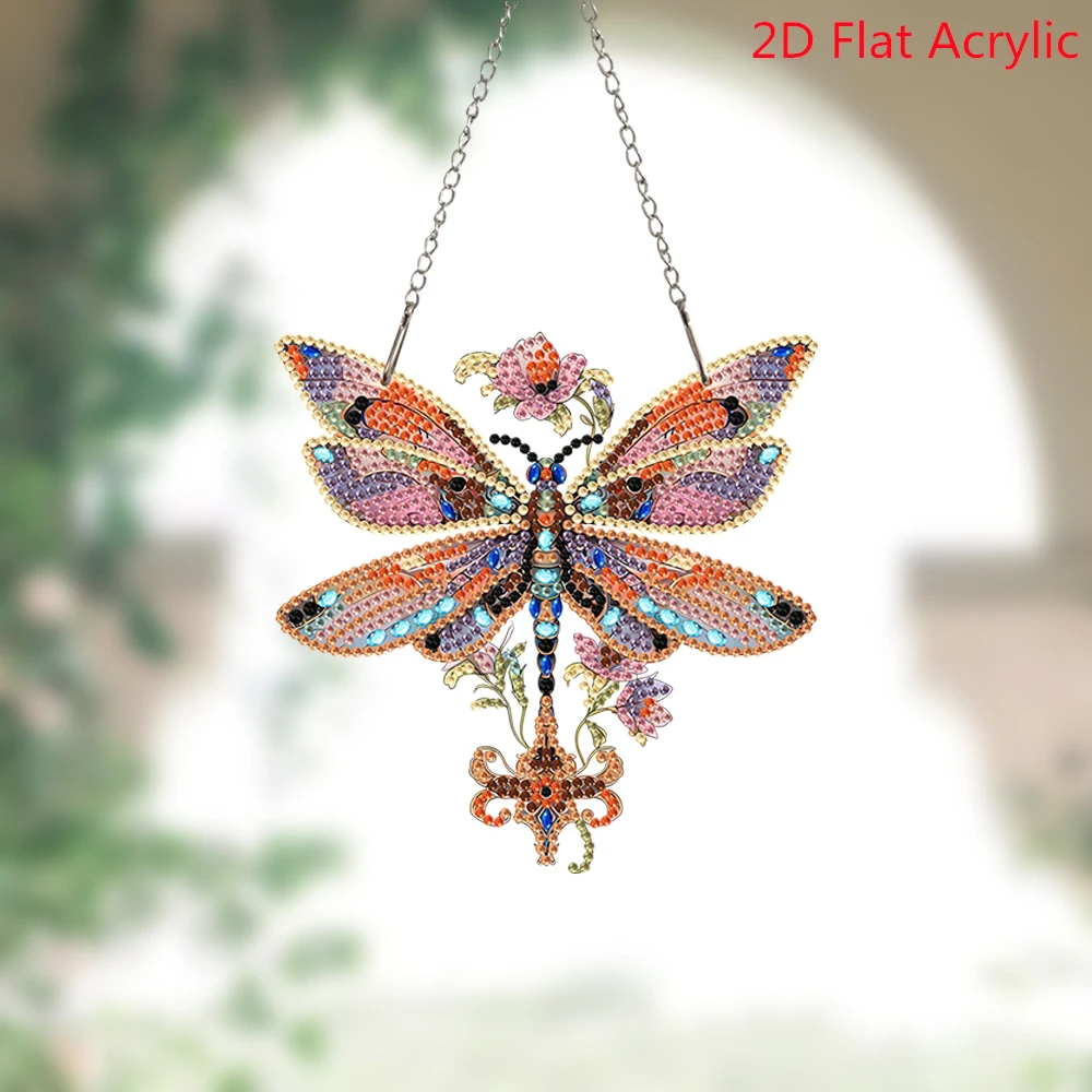 5D Diamond Painting Dangle Cartoon Animal Dragonfly Flower Diamond Painting Kit Irregular Rhinestone Mosaic Window Home Decor