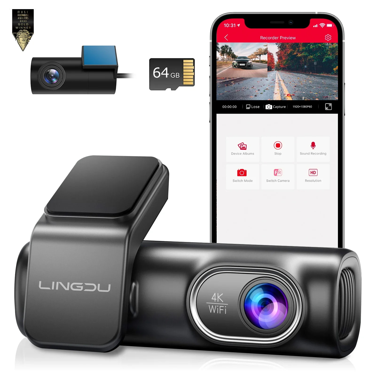 LD01 2160P dash cam front and rear Wide Angle Infrared Night Vision Loop Recording G Sensor WDR capacitor interior 4K dash cam