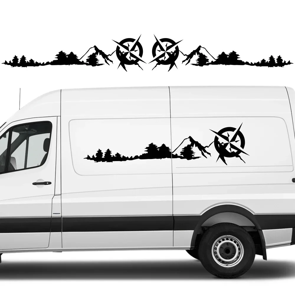 Mountains Graphics Compass Styling Car Stickers Vinyl Decals For Van Camper Motorhome RV Adventure Auto Decoration Accessories