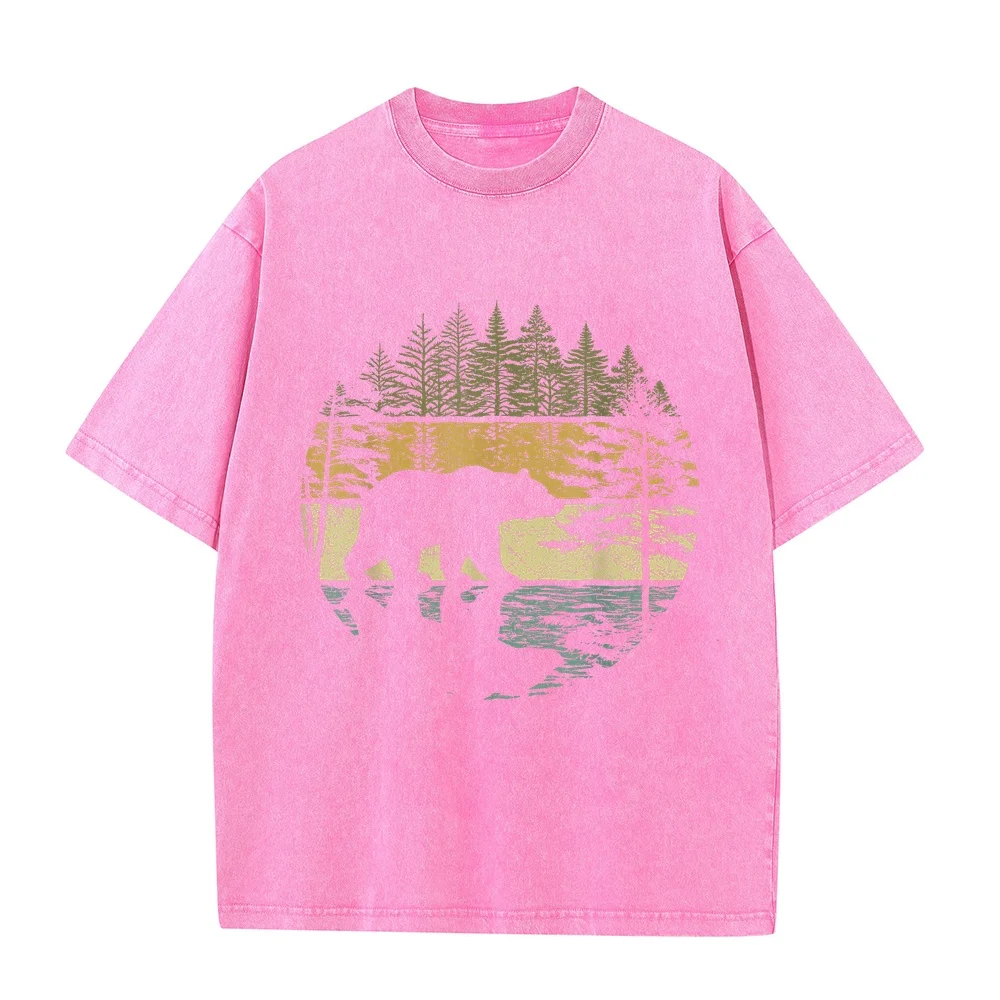 Retro Forest Bear Outdoors Nature Women Men Vintage Graphic T-Shirt Men's Y2k Clothes 2000s New T-Shirts Life Style Unisex