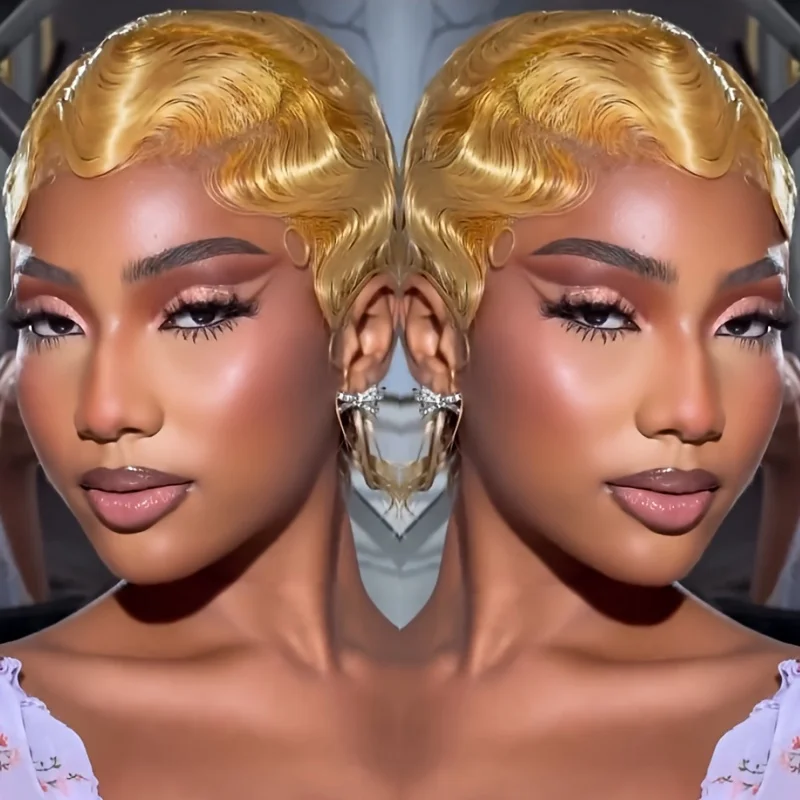 

Человеческие парики с короткими волнами на пальцах, волосы Remy, короткий парик с стрижкой пикси, полный парик машинного производства для женщин