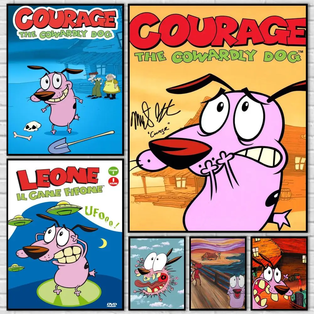 Affiche de dessin animé Courage Cowardly Dog, art mural en PVC HD durable, imperméable, anti-poussière, facile à installer pour la maison et le café