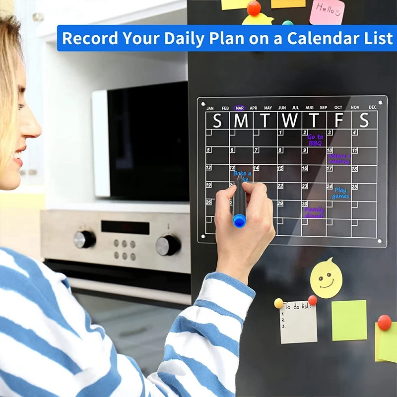 1 Set Magnetic Dry Erase Board Dry Erase Board Calendar For Fridge, 16X12 Inches Clear Dry Erase Calendar Includes 6 Markers