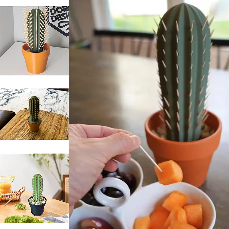 Toothpick Holder-Cactus Toothpick Dispenser 3D Printed Cactus Toothpicks Container Holders Decorative Multifunctional Succulents