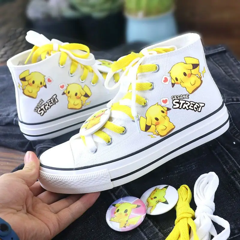 plus size Pikachu High Top Canvas Leather Kachu Collaboration Spring Autumn New Student SportS And Leisure Shoe women shoes