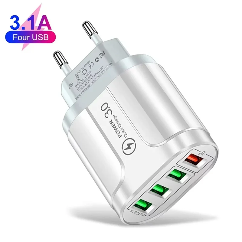 4USB QC3.0 Charger Quick Charge 3.0 For iPhone Xiaomi Huawei Realme Multi Port Output Home Office Travel Accessory Wall Charger