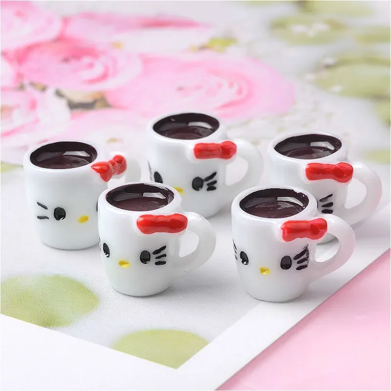 

10pcs 3D Kawaii Resin Cartoon Cat Cup Simulation Miniature Art Flatback Cabochon DIY Craft Decoration,13*14*18mm