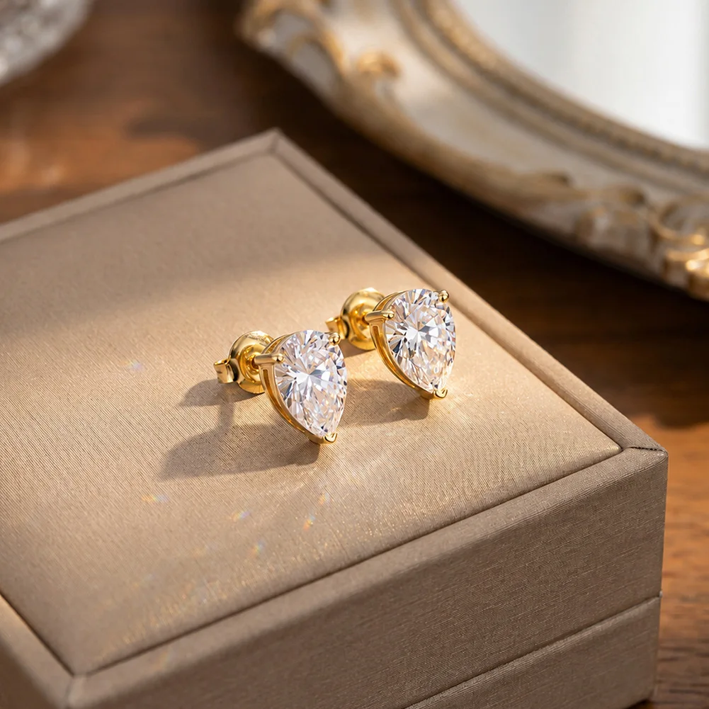 18K Vergoldete Edelstahl Birnenförmige 5A Kubikzirkonia Ohrstecker Minimalistischer Damen Hochzeits- und Valentinstag-Schmuck Geschenk – Detail 5