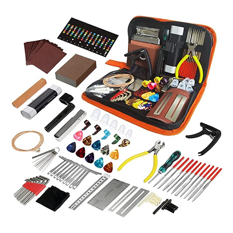 

99 PCS Guitar Toolbox Guitar Repair And Maintenance Tools Guitar Strings Parts For Acoustic Guitar Electric Guitar