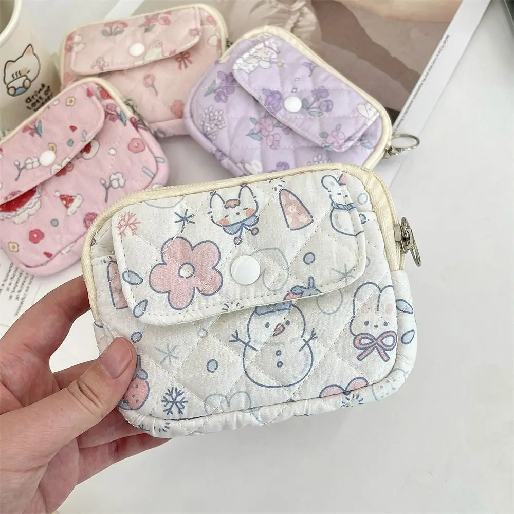 กระเป๋าใส่เหรียญลายดอกไม้น่ารักสไตล์เกาหลีการ์ตูนการพิมพ์แต่งหน้าขนาดเล็กกระเป๋าลิปสติกเครื่องประดับบรรจุถุงมัลติฟังก์ชั่น