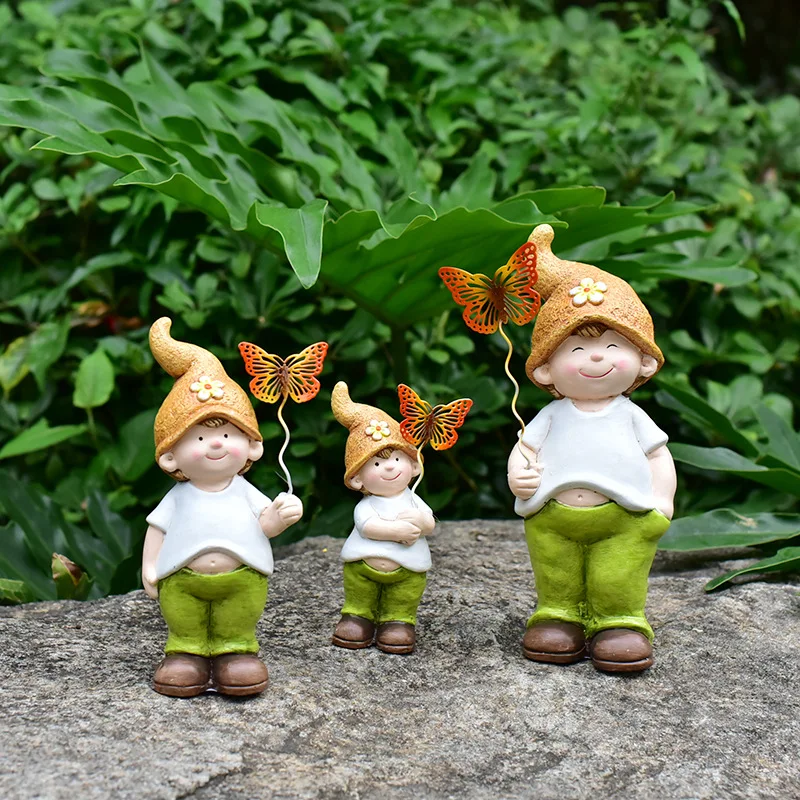 

3 Pieces of Little Boy and Little Girl Statue Garden Decoration Elf Courtyard Ceramic Indoor and Outdoor Dining Table Landscape