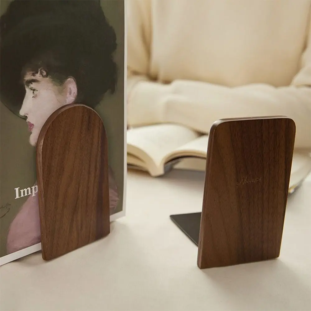 1Pc Retro Nature Wooden Bookends Non-slip Book Stand Thickened Desktop Bookshelf Students Books Book Support Rack Display Holder