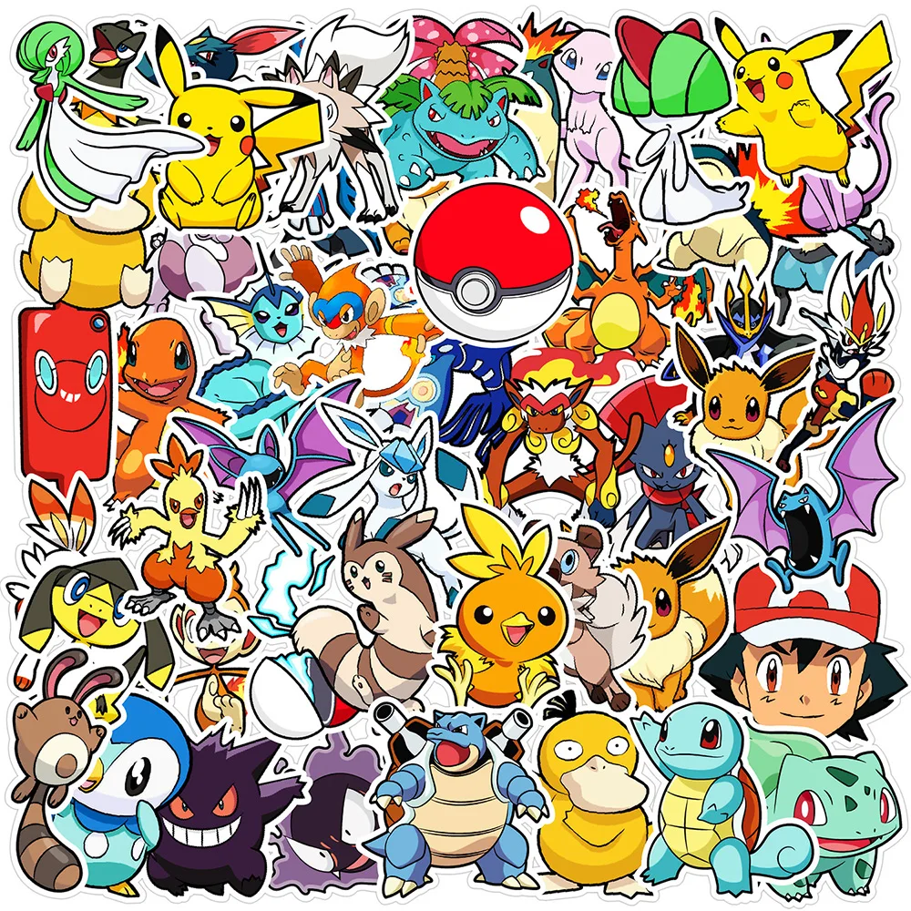 10/30/50pcs Pokemon Anime Pikachu Eevee Stickers Funny Kids Decals Toy Phone Case Water Bottle Guitar Cute Cartoon Sticker Pack