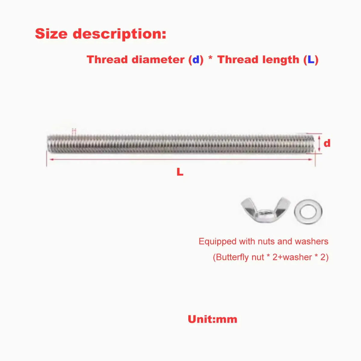 304 Stainless Steel Wall Penetrating Screw Pair Threading Rod  Butterfly Hand Twisted Nut Bolt Set M3M4M5